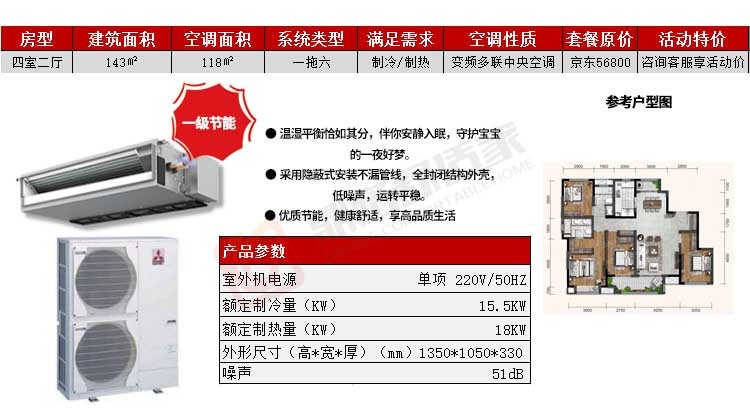 四室二厅建筑面积143平方米配一拖六系统的选型样张