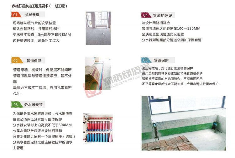 地暖一期施工规范:机械开槽、管道保温、分集水器安装、管道铺设与管道保护